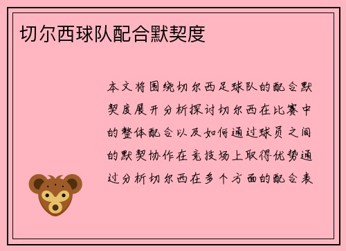切尔西球队配合默契度