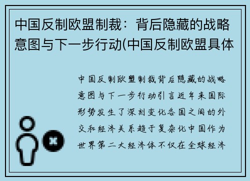 中国反制欧盟制裁：背后隐藏的战略意图与下一步行动(中国反制欧盟具体措施)