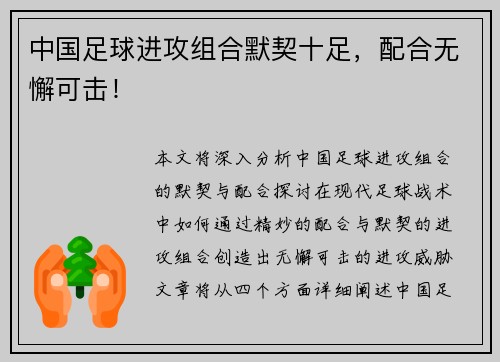 中国足球进攻组合默契十足，配合无懈可击！