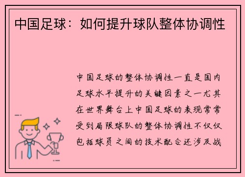中国足球：如何提升球队整体协调性