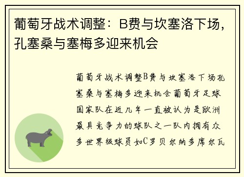 葡萄牙战术调整：B费与坎塞洛下场，孔塞桑与塞梅多迎来机会