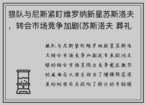 狼队与尼斯紧盯维罗纳新星苏斯洛夫，转会市场竞争加剧(苏斯洛夫 葬礼)